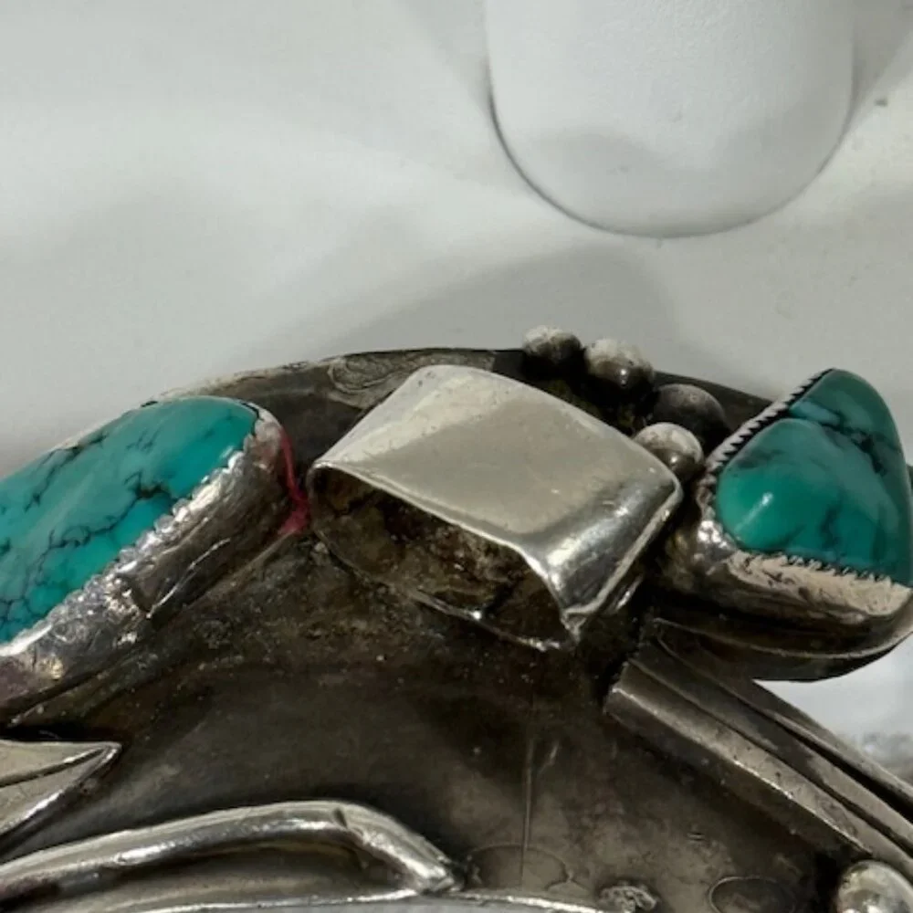 Signed Edison Piaso heavy gauge silver and Sonoran Gold turquoise cuff bracelet.